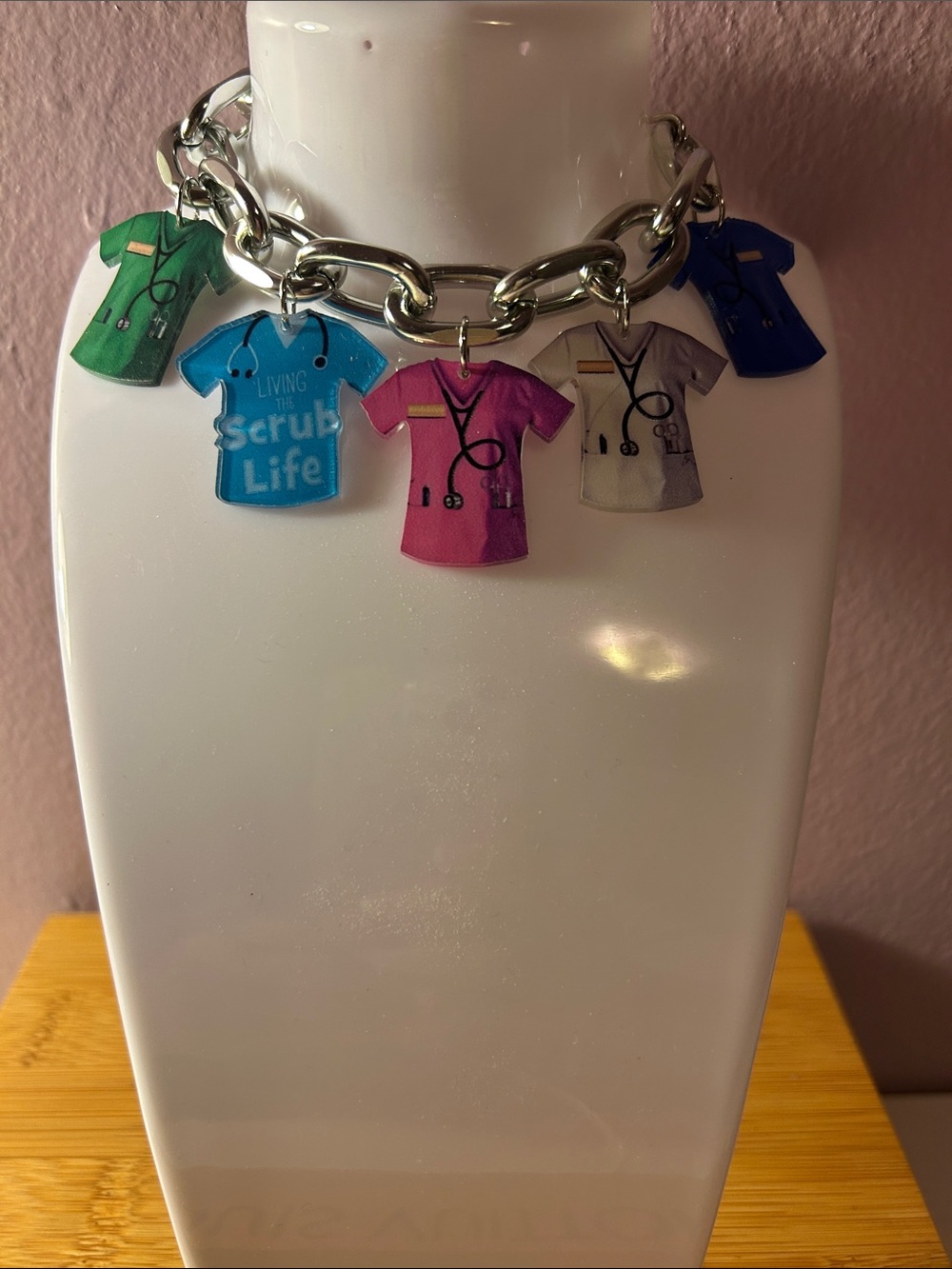 Cute Scrub Charm Bracelet Blue/Pink/Silver Scrub Charms